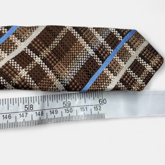 Daniel Cremieux Tartan Plaid Check Silk Tie Office Wedding Formal Brown Blue - Picture 8 of 8